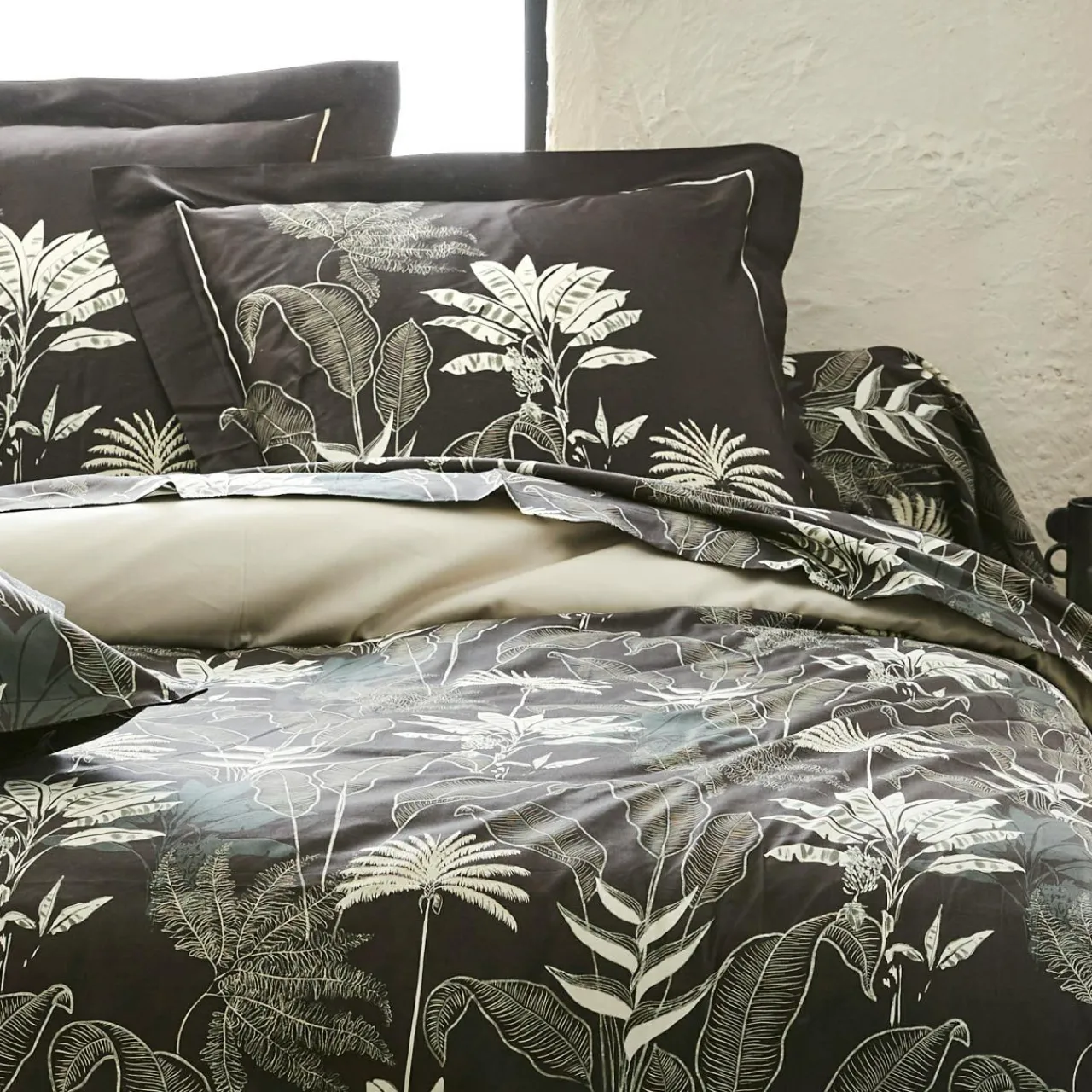 TRADILINGE Taie de traversin satin de coton (L200 cm) Cayenne e Noir Clearance