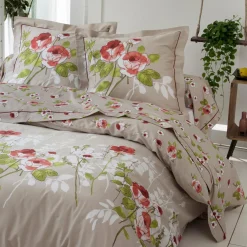 TRADILINGE Taie de traversin satin de coton (L200 cm) Roseraie ficelle Marron