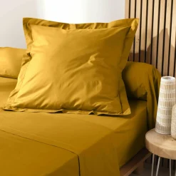DOUCEUR D'INTERIEUR Taie d'oreiller carrée coton bio (63 x 63 cm) Biolina Jaune ocre Best