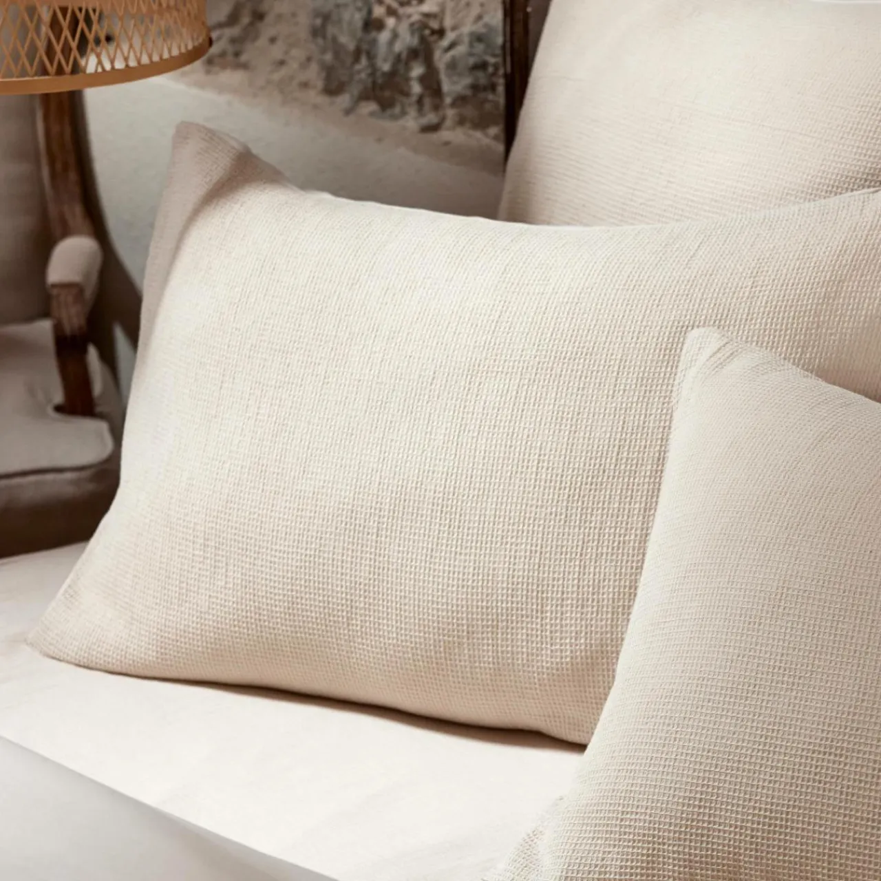 EMINZA Taie d'oreiller carrée coton nid d'abeille (60 x 60 cm) Eva Beige Hot