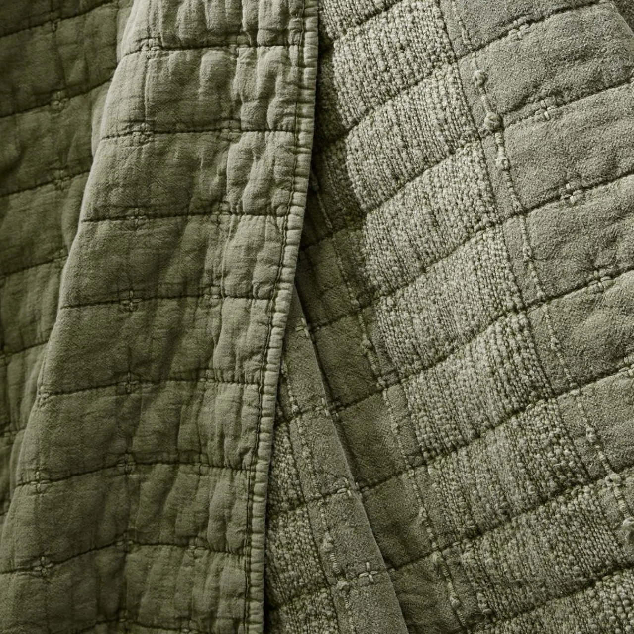 EMINZA Taie d'oreiller carrée coton (60 x 60 cm) Lena Vert romarin Best