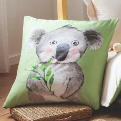 TRADILINGE Taie d'oreiller carrée enfant percale de coton ( 65 x 65 cm) Panda e Vert Hot