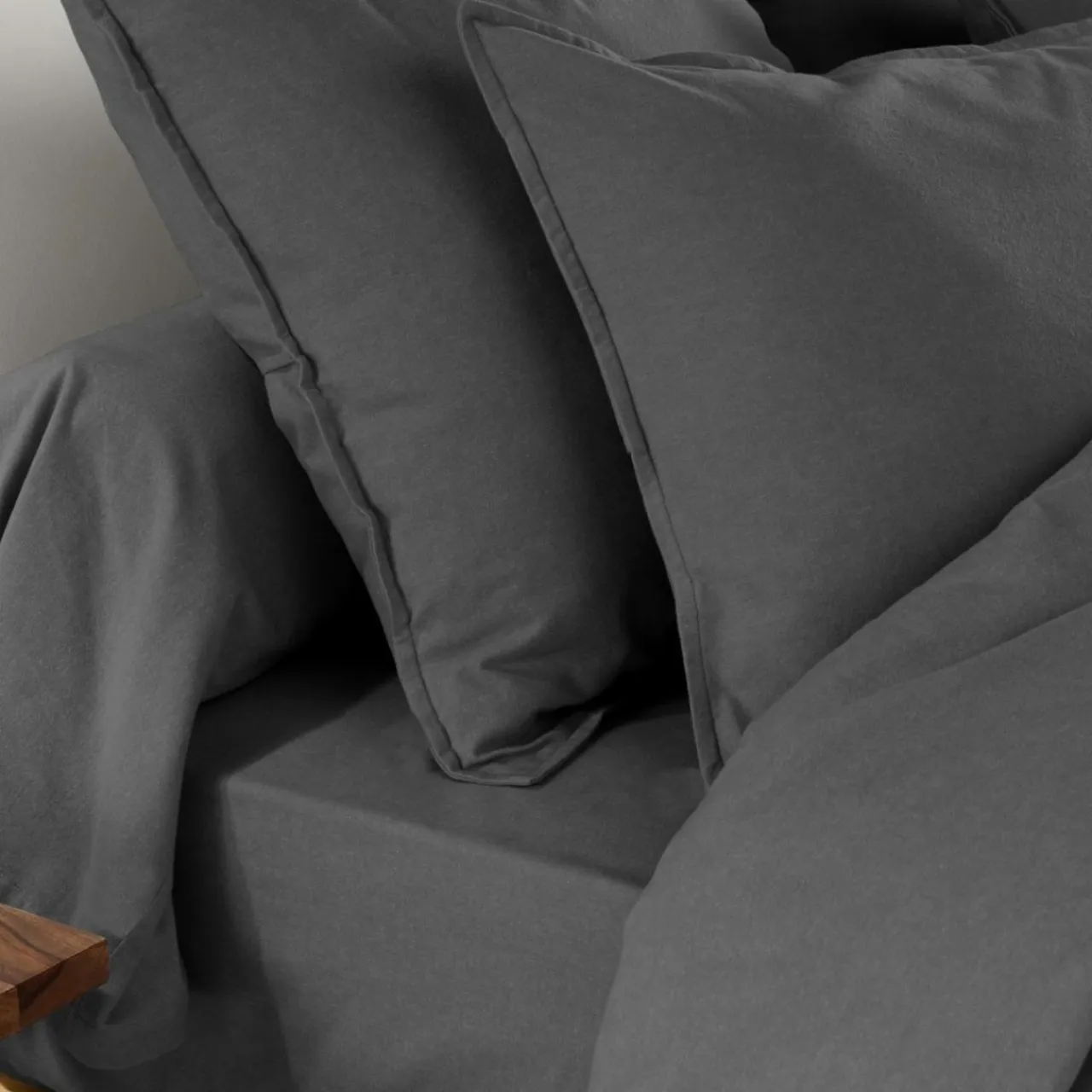 EMINZA Taie d'oreiller carrée flanelle de coton (80 x 80 cm) Nina Gris Anthracite Clearance