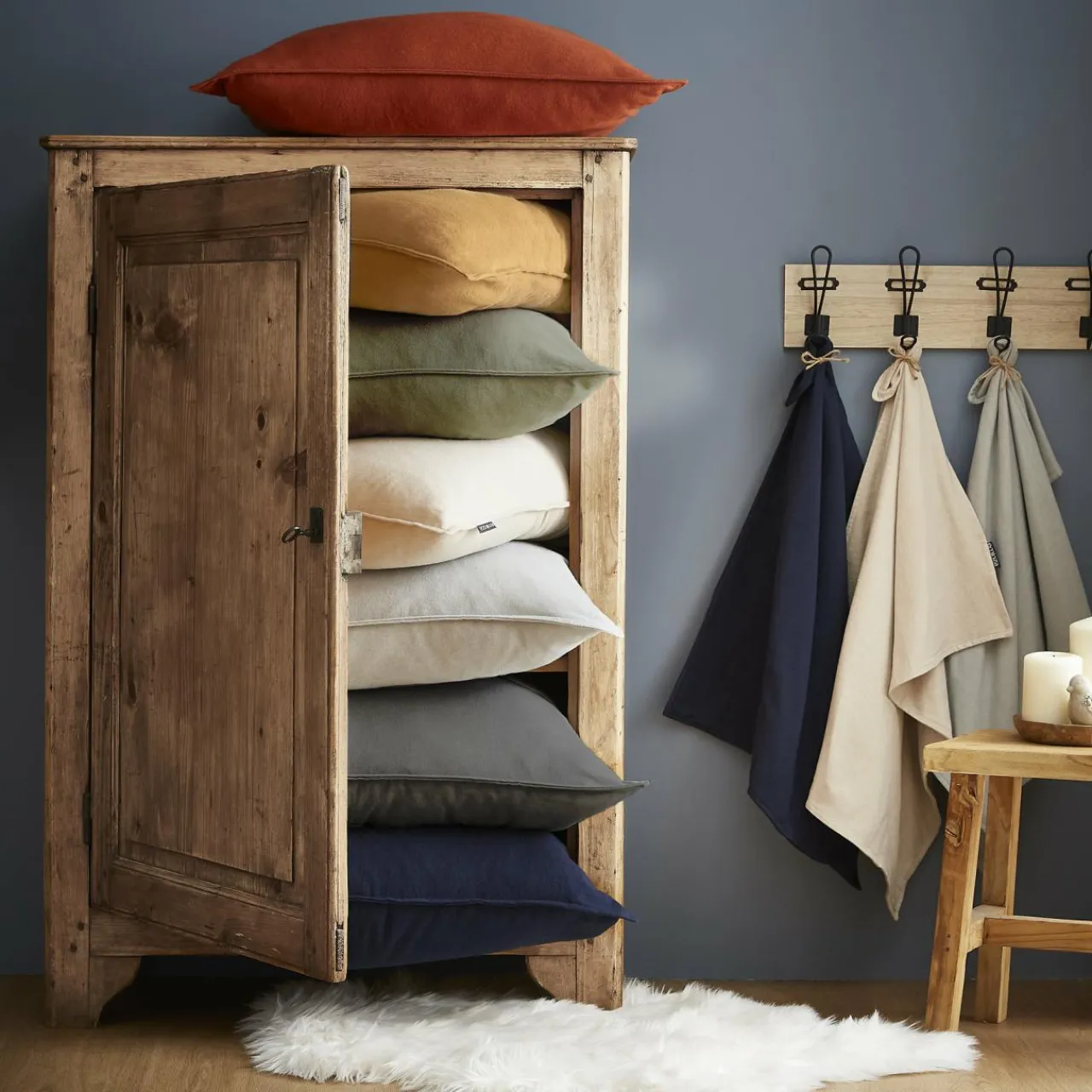 EMINZA Taie d'oreiller carrée flanelle de coton (63 x 63 cm) Théa Camel Discount