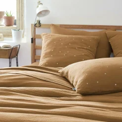 EMINZA Taie d'oreiller carrée gaze de coton (60 x 60 cm) Gaïa Chic Camel Discount