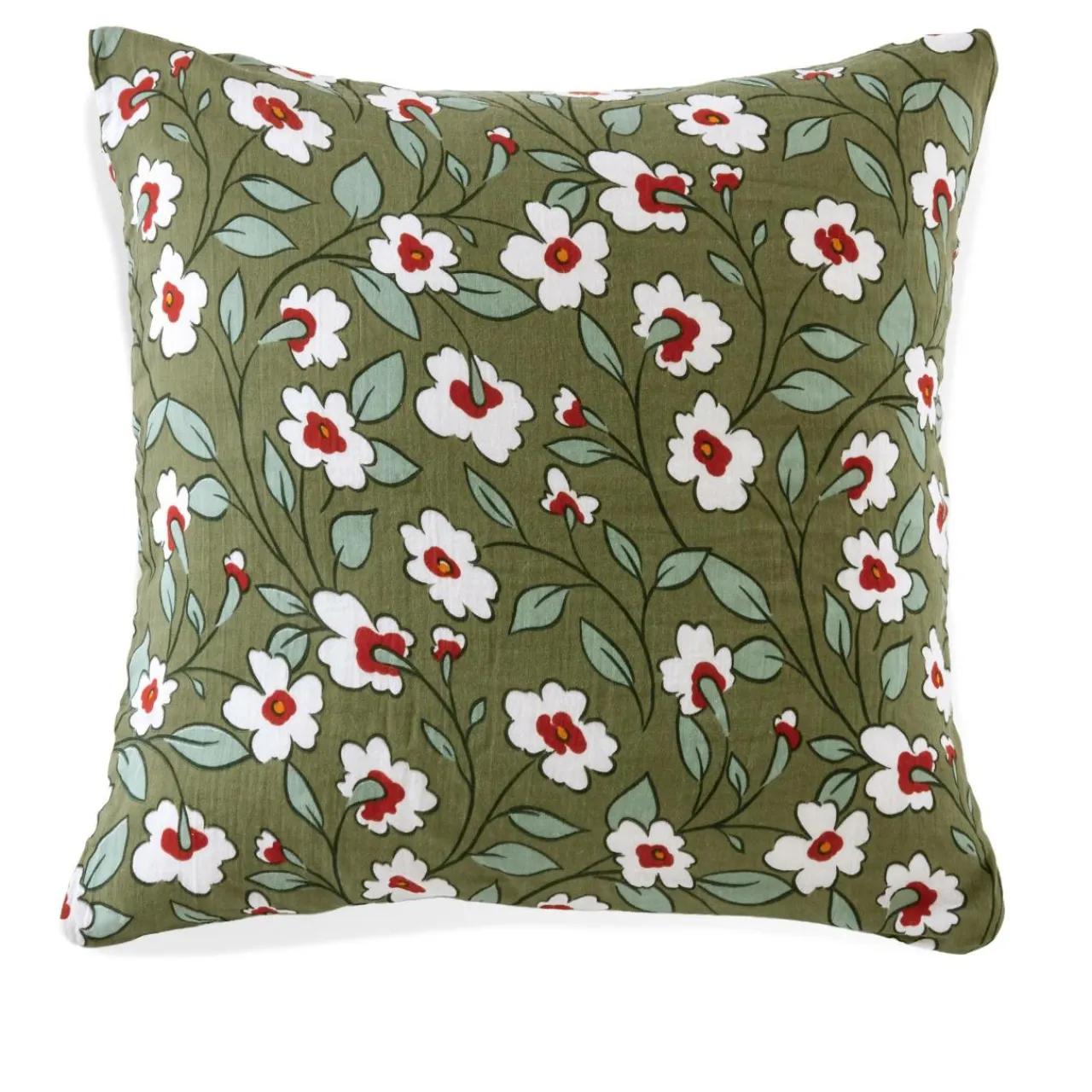 EMINZA Taie d'oreiller carrée gaze de coton (60 x 60 cm) Gaïa Marguerite Vert Romarin Sale