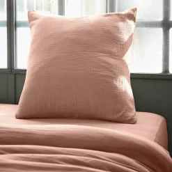 EMINZA Taie d'oreiller carrée gaze de coton (60 x 60 cm) Gaïa Rose Pêche Discount