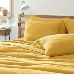 EMINZA Taie d'oreiller carrée gaze de coton (60 x 60 cm) Gaïa Boho Jaune safran Outlet