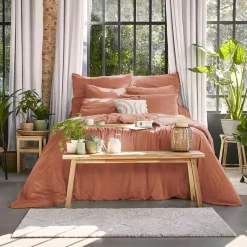 EMINZA Taie d'oreiller carrée lyocell Tencel™ lavé (63 x 63 cm) Olivia Terracotta