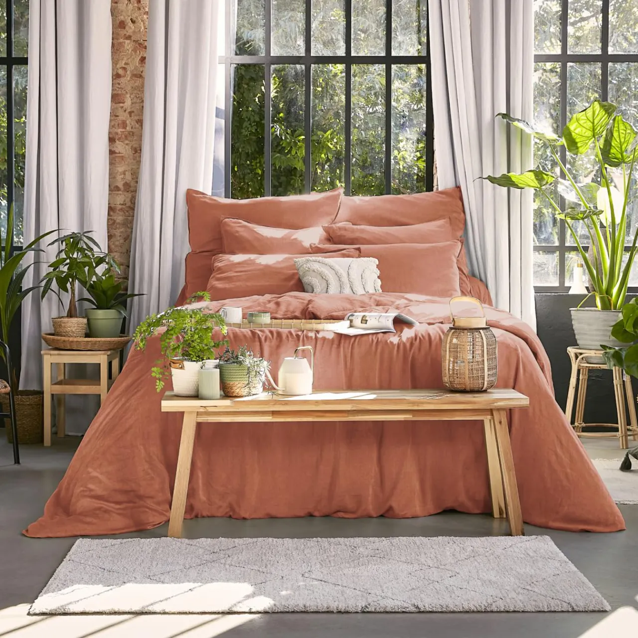EMINZA Taie d'oreiller carrée lyocell Tencel™ lavé (63 x 63 cm) Olivia Terracotta