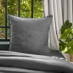EMINZA Taie d'oreiller carrée lyocell Tencel™ lavé (63 x 63 cm) Olivia granit Gris