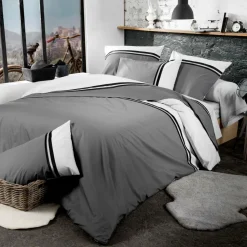 TRADI LINGE Taie d'oreiller carrée percale de coton Smoking e Gris Best