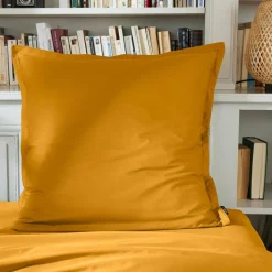 EMINZA Taie d'oreiller carrée percale de coton (65 x 65 cm) Cali Jaune moutarde Hot
