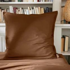 EMINZA Taie d'oreiller carrée percale de coton (65 x 65 cm) Cali Marron Chocolat Hot