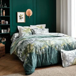 TRADILINGE Taie d'oreiller carrée percale de coton (65 x 65 cm) Trinidad Mousson Verte Multicolore Outlet