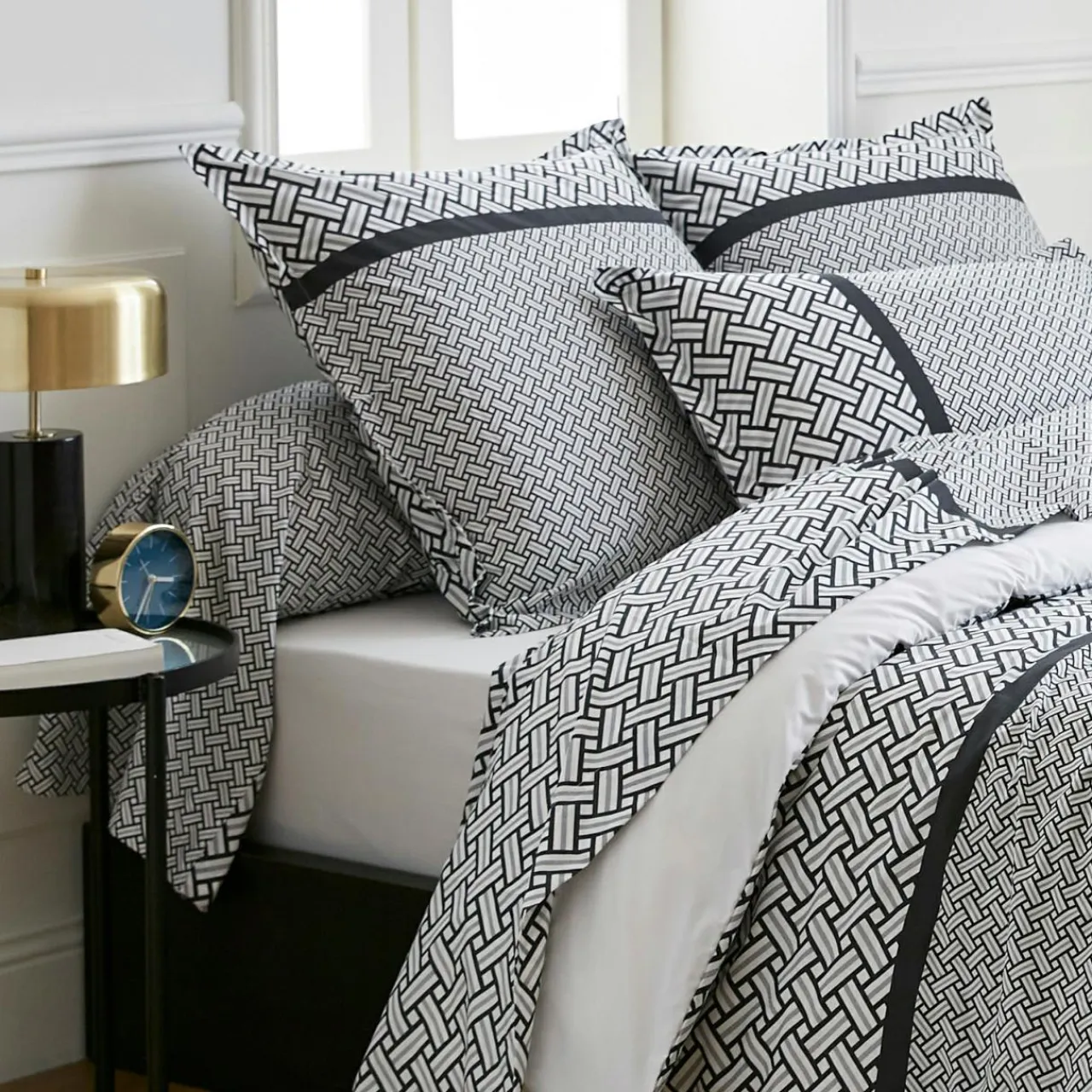 TRADILINGE Taie d'oreiller carrée percale de coton (65 x 65 cm) Riviera e Gris Clearance