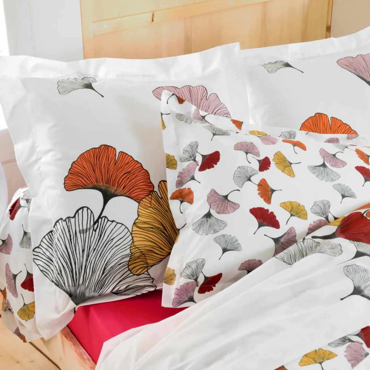TRADI LINGE Taie d'oreiller carrée percale de coton (65 x 65 cm) Ginkgo Multicolore Clearance