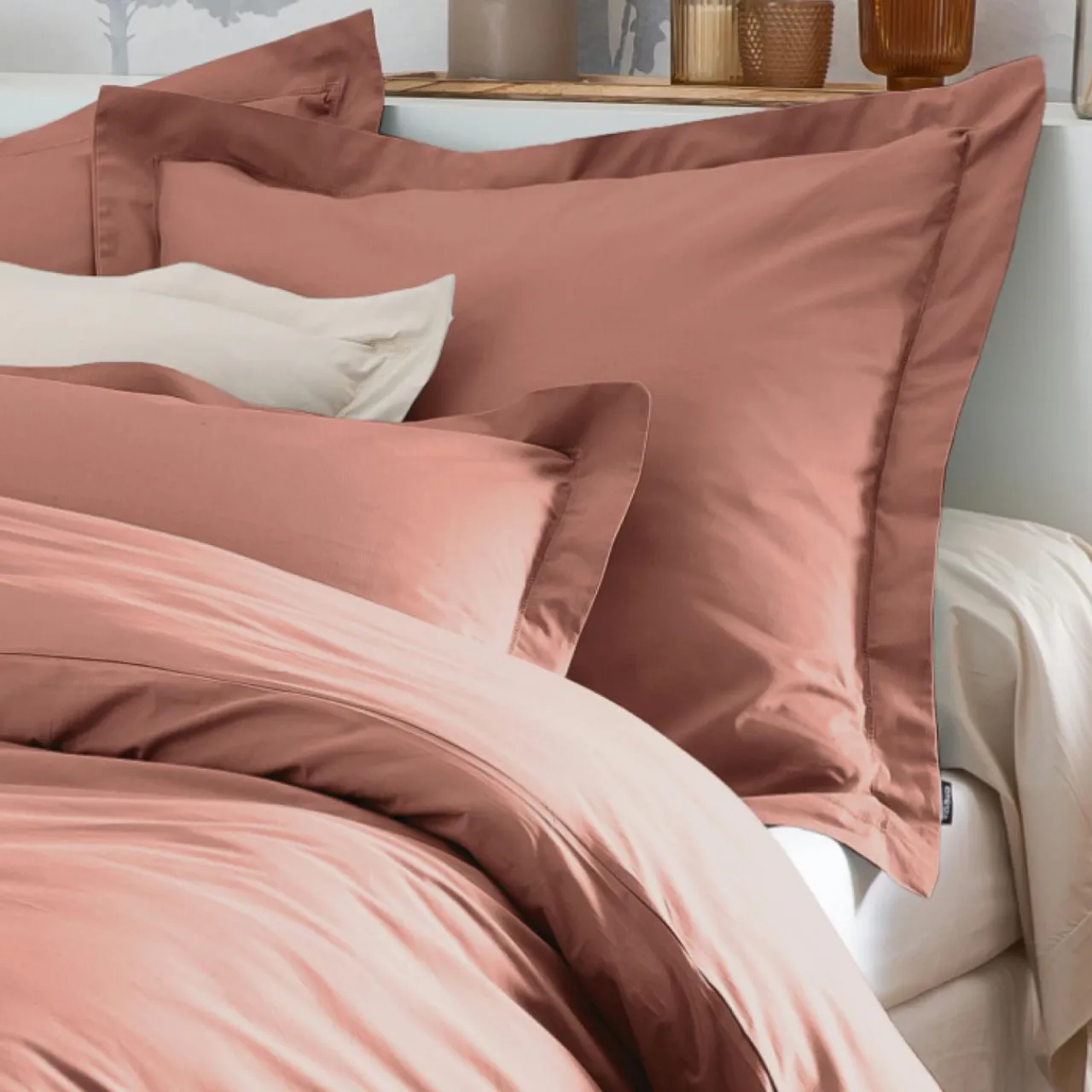 EMINZA Taie d'oreiller carrée percale de coton (80 x 80 cm) Cali Bois de rose Rose clair Clearance