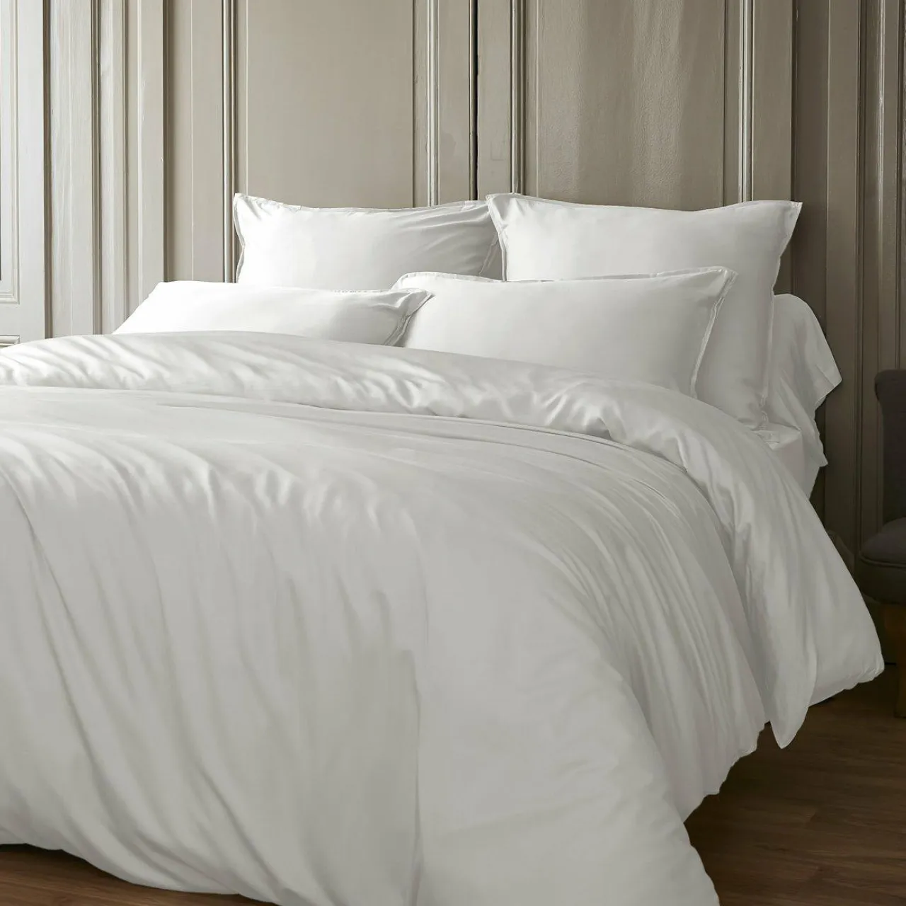 EMINZA Taie d'oreiller carrée satin de bambou (63 x 63 cm) Sienna chantilly Blanc Best