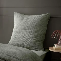 EMINZA Taie d'oreiller quadruple gaze de coton (60 x 60 cm) Victoria x Gaïa Vert romarin Outlet