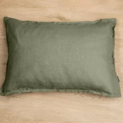 EMINZA Taie d'oreiller rectangulaire lin lavé (50 x 80 cm) Louise Vert romarin Best