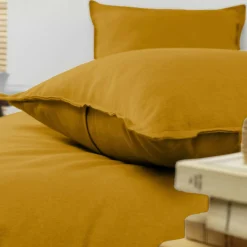 EMINZA Taie d'oreiller rectangulaire flanelle de coton (50 x 80 cm) Nina Jaune ocre New