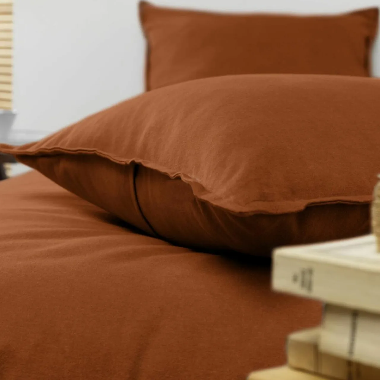 EMINZA Taie d'oreiller rectangulaire flanelle de coton (50 x 80 cm) Nina Terracotta New
