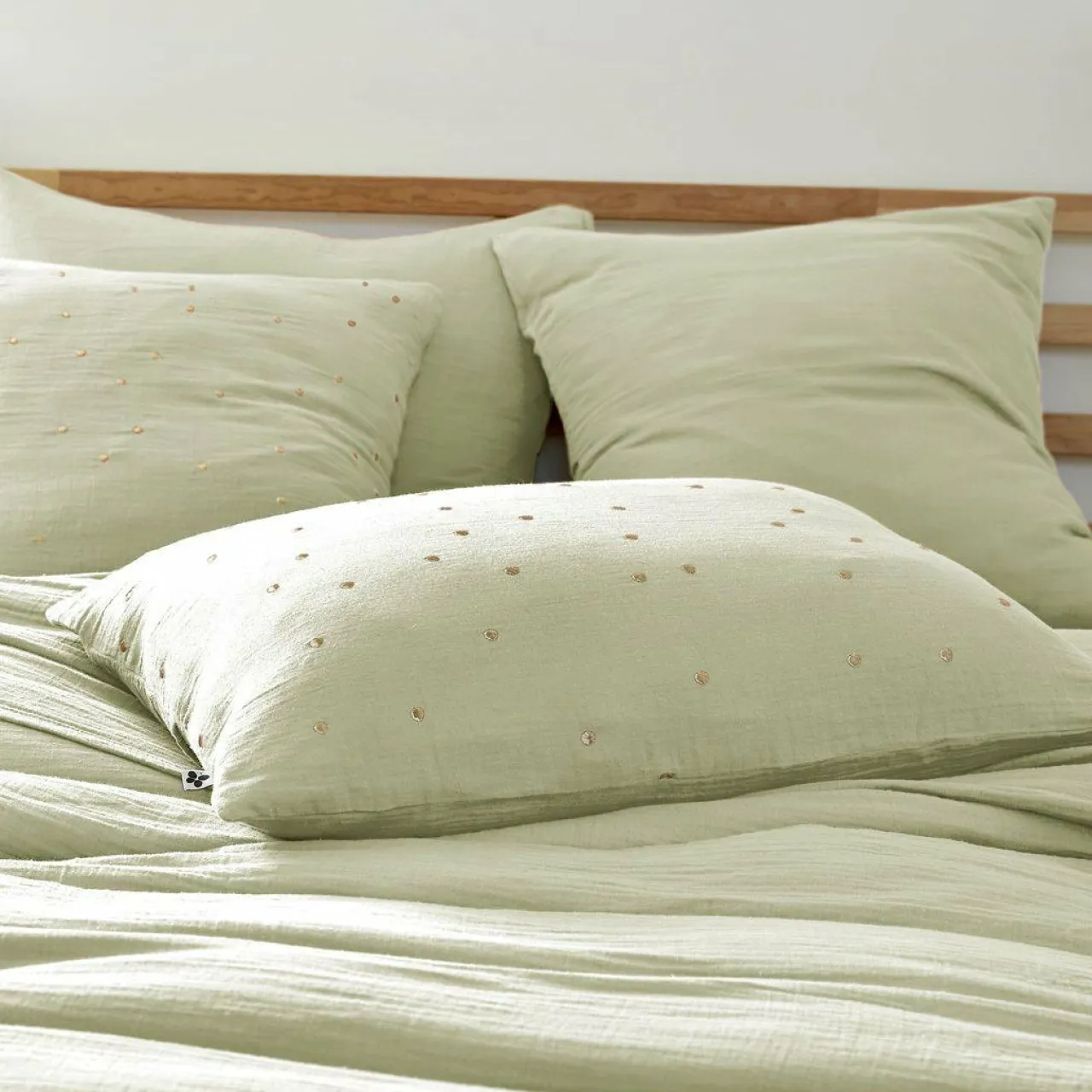 EMINZA Taie d'oreiller rectangulaire gaze de coton (50 x 70 cm) Gaïa Chic Vert tilleul