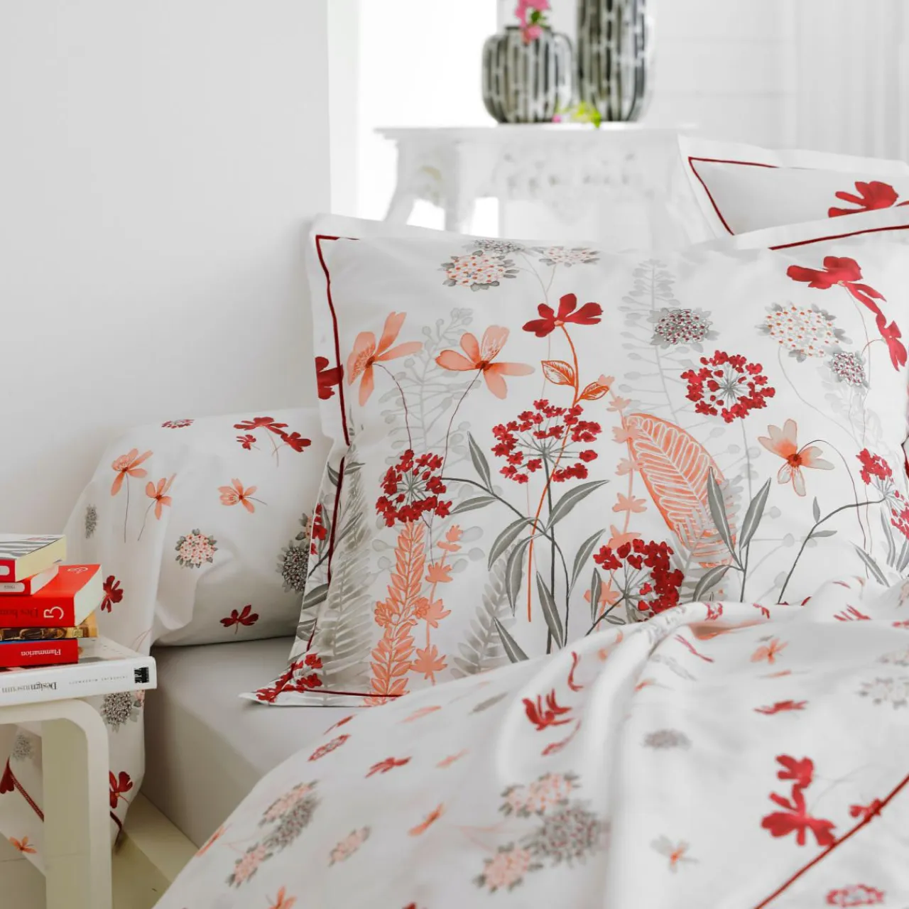 TRADI LINGE Taie d'oreiller rectangulaire percale de coton (50 x 70 cm) Petite folie Rouge New