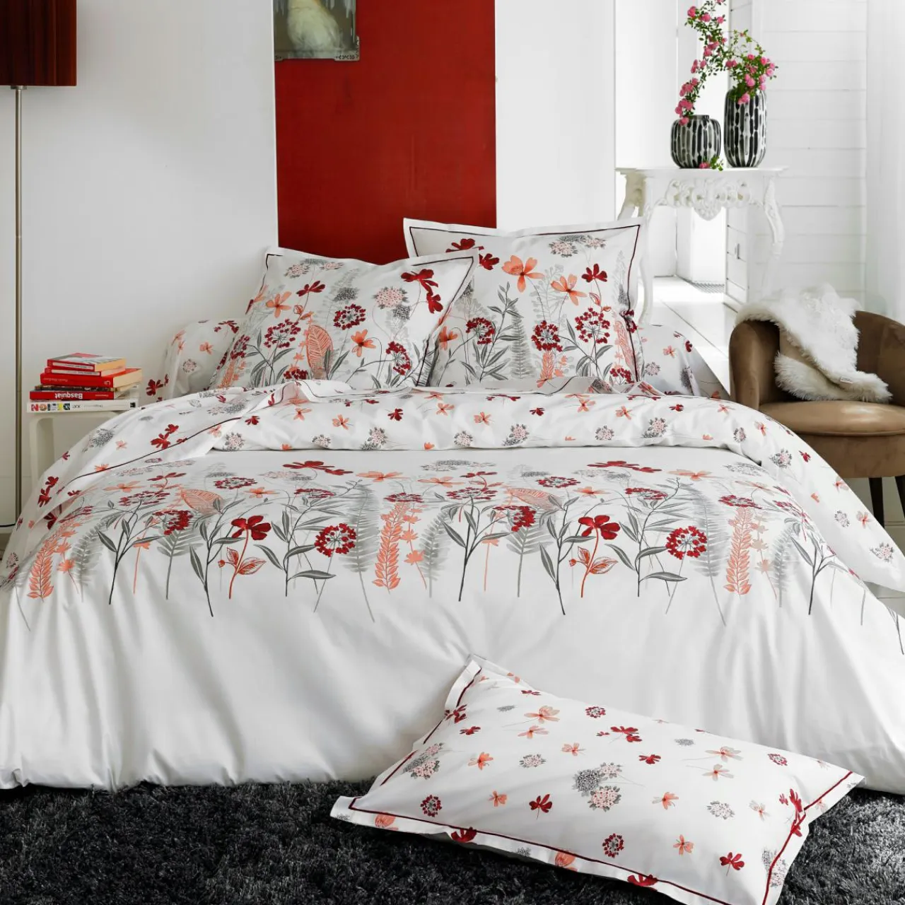TRADI LINGE Taie d'oreiller rectangulaire percale de coton (50 x 70 cm) Petite folie Rouge New