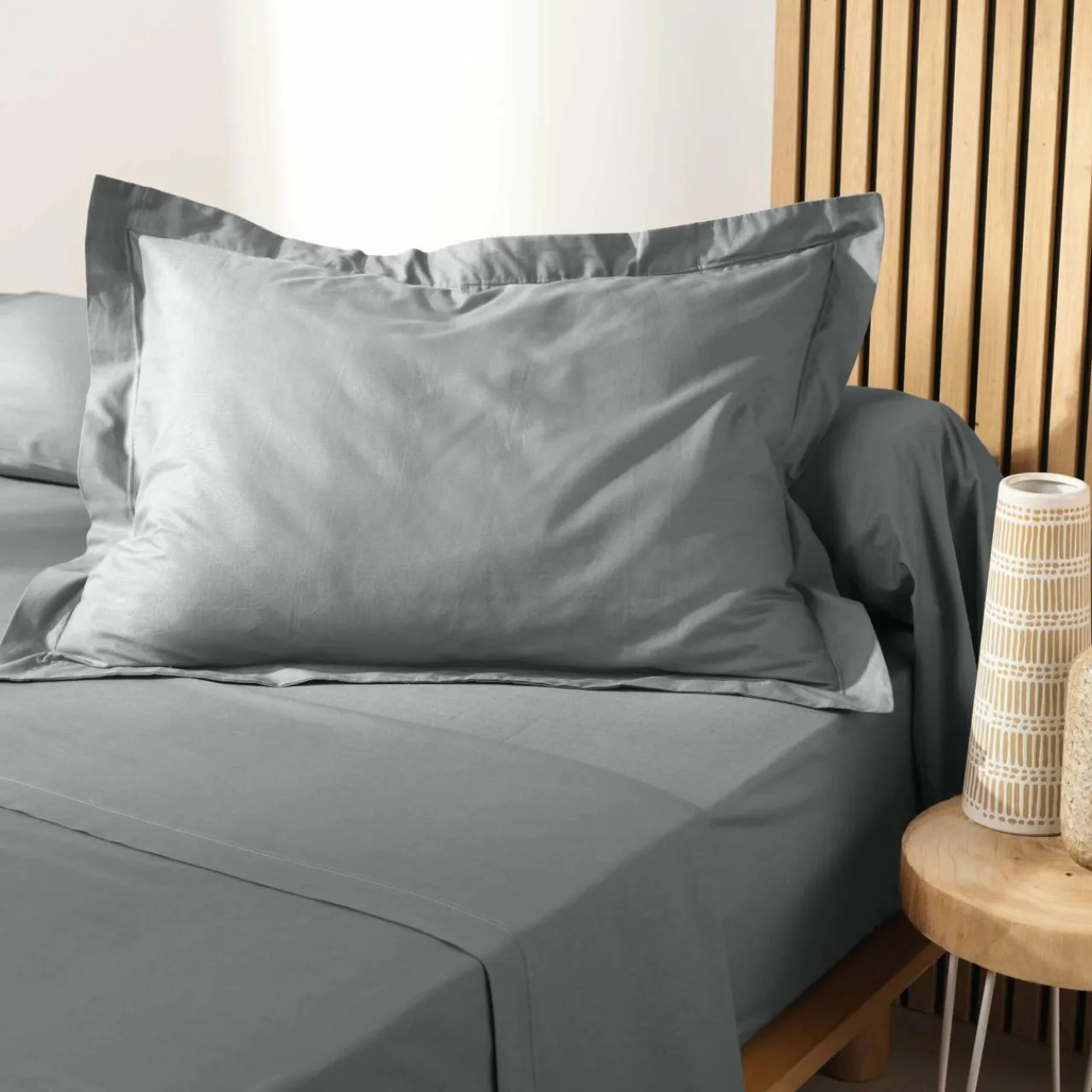 DOUCEUR D'INTERIEUR Taie d'oreiller rectangulaire coton bio (50 x 70 cm) Biolina Gris Discount