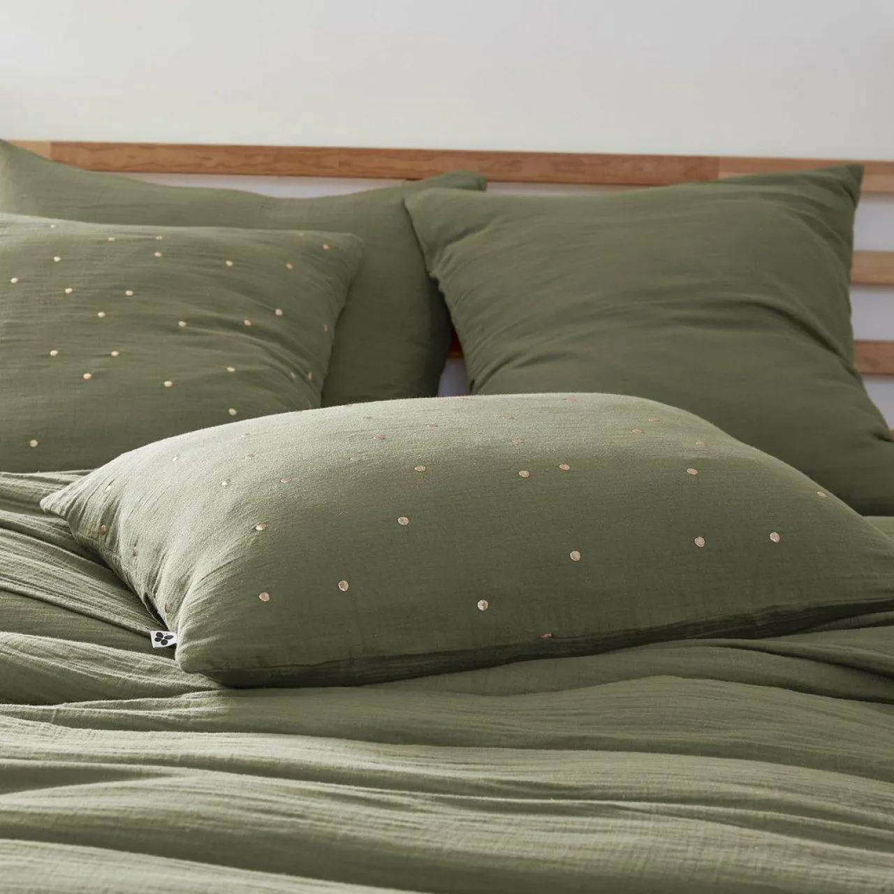 EMINZA Taie d'oreiller rectangulaire gaze de coton (50 x 70 cm) Gaïa Chic Vert romarin