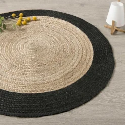 ATMOSPHERA Tapis de salon jute rond (120 cm) Bord Noir