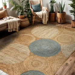 EMINZA Tapis de salon rectangulaire jute tissée main (200 x 300 cm) Tara Marron Discount