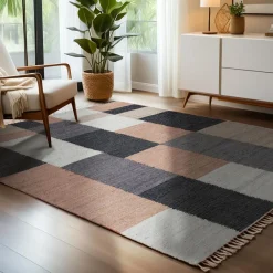 EMINZA Tapis de salon rectangulaire jute et coton (140 x 200 cm) Freya Multicolore Clearance