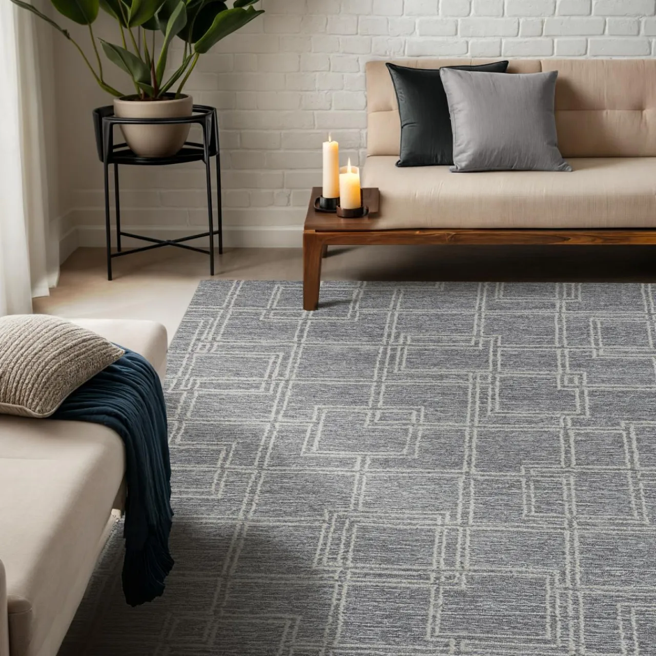 EMINZA Tapis de salon rectangulaire laine tuftée (140 x 200 cm) Yutoo Gris New