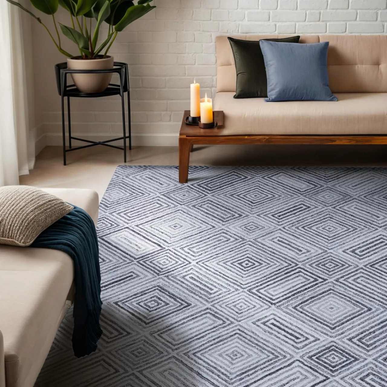 EMINZA Tapis de salon rectangulaire matière recyclée tuftée (160 x 230 cm) Shelton Gris Hot