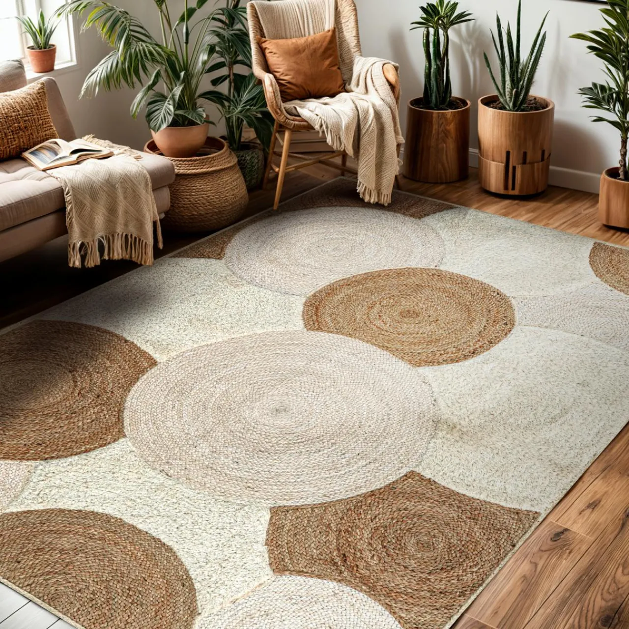 EMINZA Tapis de salon rectangulaire jute tressée main (160 x 230 cm) Reina Beige Discount