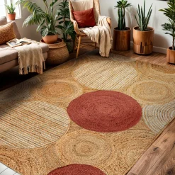 EMINZA Tapis de salon rectangulaire jute tissée main (200 x 300 cm) Tara Terracotta Discount