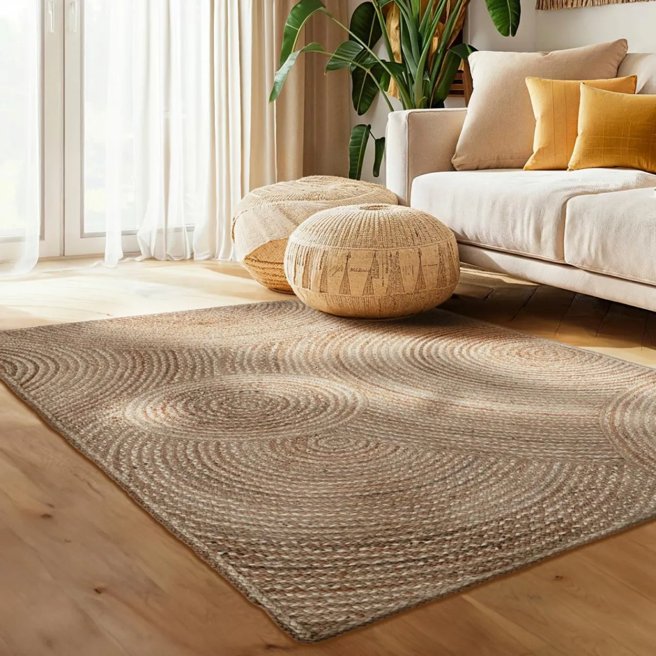 EMINZA Tapis de salon rectangulaire jute tressée main (140 x 200 cm) Neha Beige Clearance