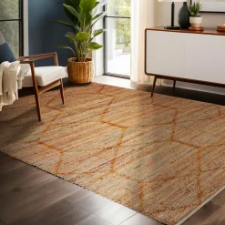 EMINZA Tapis de salon rectangulaire jute et coton tissé main (160 x 230 cm) Jaya Marron Discount