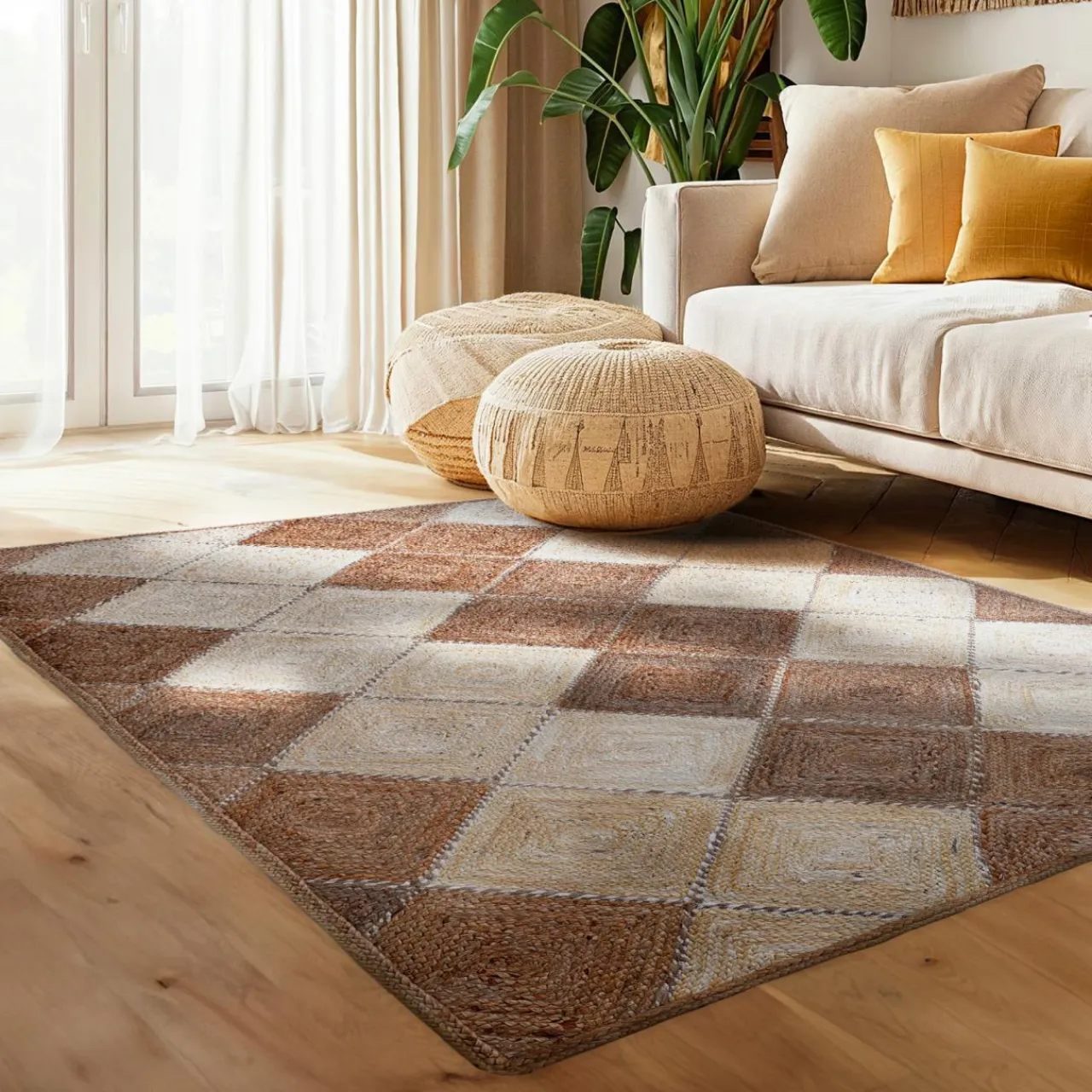 EMINZA Tapis de salon rectangulaire jute tressée main (140 x 200 cm) Advay Beige Best