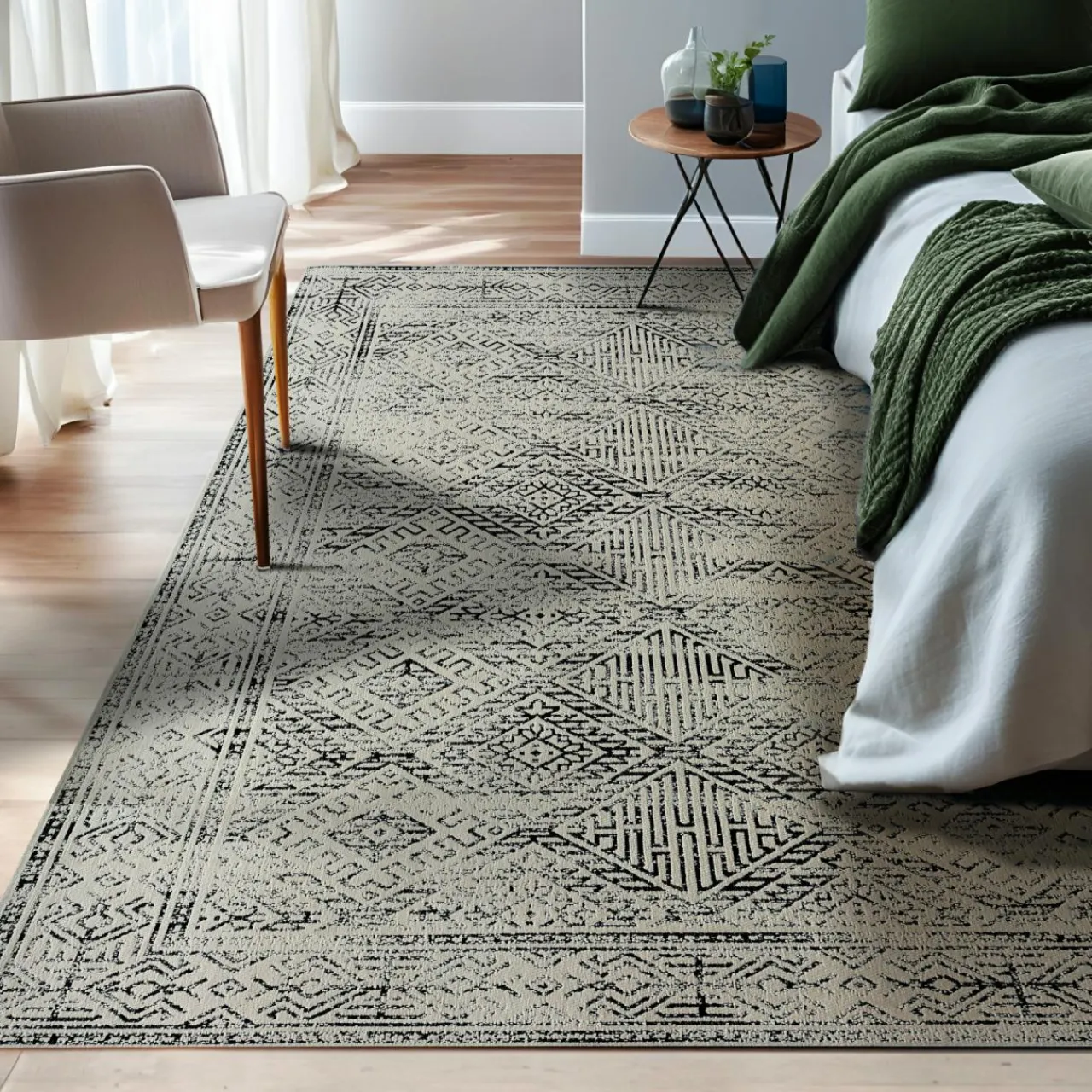 EMINZA Tapis de salon rectangulaire jacquard (140 x 200 cm) Zahra Noir Best