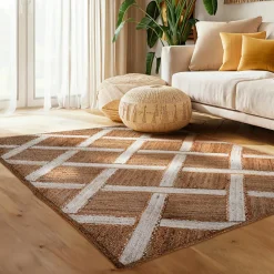EMINZA Tapis de salon rectangulaire jute tissée main (140 x 200 cm) Akira Marron Sale