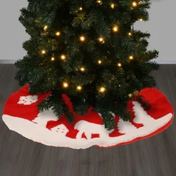 KOOPMAN Tapis de sapin rond (D85 cm) Forêt de Noël Rouge Sale