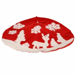 KOOPMAN Tapis de sapin rond (D85 cm) Forêt de Noël Rouge Sale