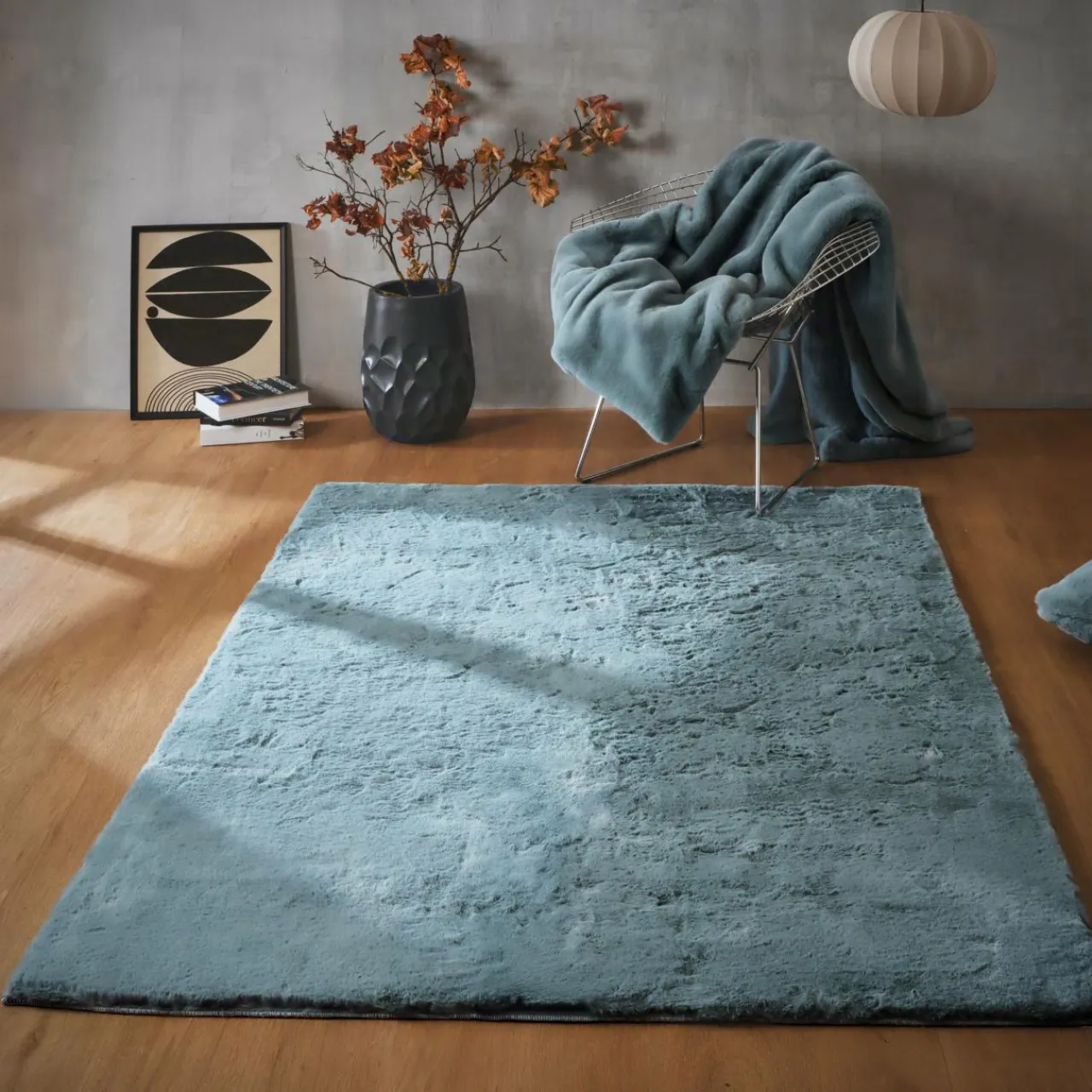EMINZA Tapis rectangulaire fausse fourrure (140 x 200 cm) Finn Bleu