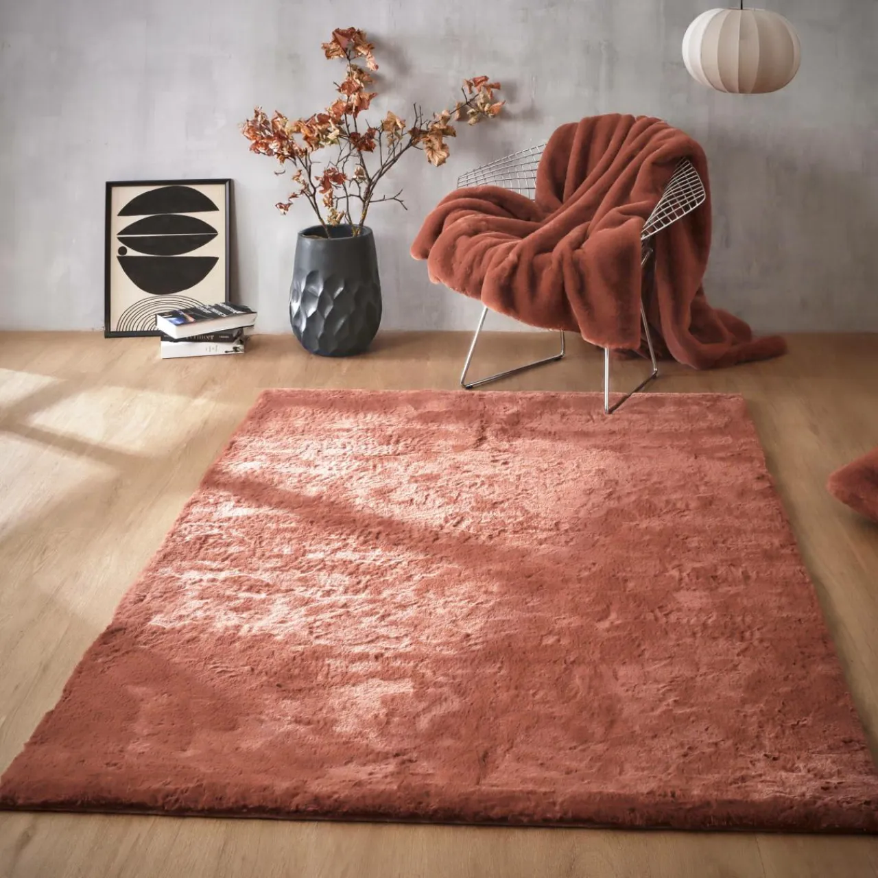 EMINZA Tapis rectangulaire fausse fourrure (140 x 200 cm) Finn Terracotta Best