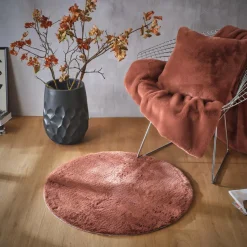EMINZA Tapis rond fausse fourrure (80 cm) Finn Terracotta Hot
