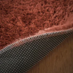 EMINZA Tapis rond fausse fourrure (80 cm) Finn Terracotta Hot